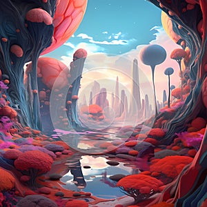 Virtual world futuristic colorful, alien space and alien world, colorful illustration