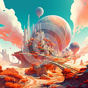 Virtual world futuristic colorful, alien space and alien world, colorful illustration