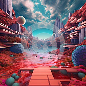 Virtual world futuristic colorful, alien space and alien world, colorful illustration