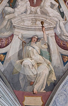 Virtue faith, fresco by Bernardino Poccetti Ospedale degli Innocenti - Exterior arcade, Florence