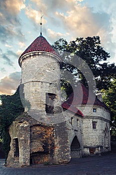 Viru Gate, Tallinn, Estonia. Old town of touristic city Tallinn