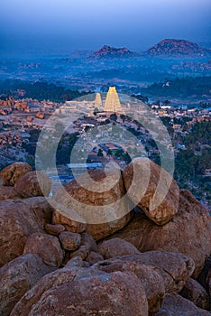 Virupaksha Temple as seen from Matanga Hill in Hampi, Karnataka, India