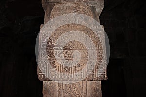 Virupaksha temple Pattadakal interior art on stone pillars