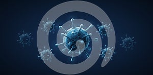 Virus. Abstract vector 3d viral microbe isolated on blue background. Allergy bacteria, medical healthcare, microbiology photo