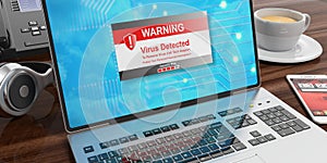 Virus alert on a laptop screen. 3d illustration