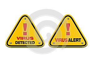 Virus alert, virus detected - triangle signs