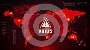 Virus Alert Warning Attack on Screen World Map.