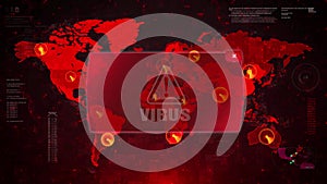 Virus Alert Warning Attack on Screen World Map Loop Motion.