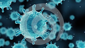Virus animation, corona virus outbreak covid-19, microscopic view of floating influenza virus cells