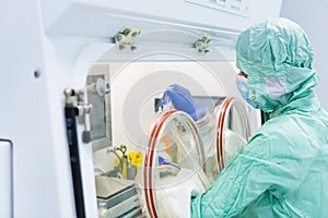 Virus antidote being prepared in a biochem lab photo