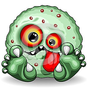 Virus Baby Monster Funny and Spooky Cartoon Character isolated on white