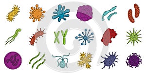 Virus bacteria icon set, color outline style