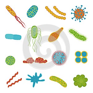 Virus and bacteria icons isolated on white background.