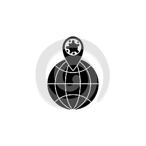 Virus, bacteria, map pointer and globe icon, symbol, sign. coronavirus, COVID-19 icon, logo black on white background.