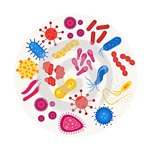 Virus and Bacteria Round Design Template Icon. Vector