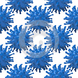 Virus blue bacteria cells seamless border pattern background image. Flu, influenza, coronavirus model wallpaper. Covid-19 texture