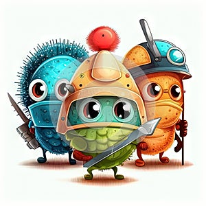 Virus Busters, a team of brave heroes who fight to keep world safe from deadly viruses. cute children creature, AI photo