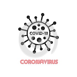 Virus cartoon icon with minimalistic inscription design. Vector bacteria symbol. Simple cell sign. Coronavirus, ncov photo