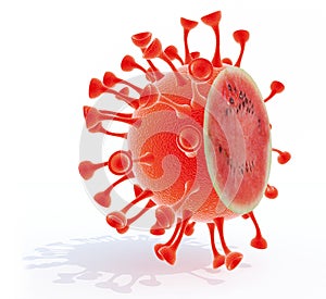 Virus cartoon with  watermelon inside it