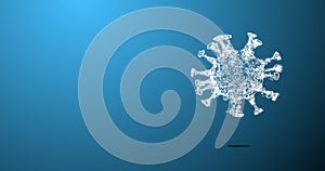 Virus or cell with depth of field translucent geometric structure over blue background.