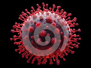 virus cell with red spikes infectious pathogen closeup illustration