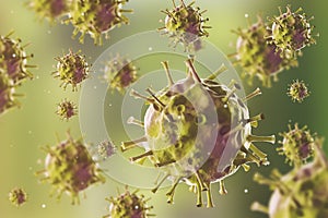 Virus closeup against green background