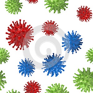 Virus colorful bacteria cells seamless border pattern background image. Flu, influenza, coronavirus model wallpaper. Covid-19