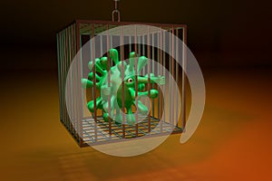 Virus Covid 19 in Jail. Medical Concept.3d Illustration