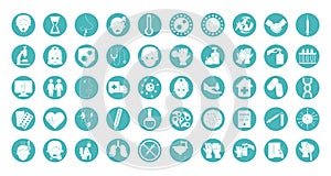 Virus covid 19 pandemic respiratory illness icons set line style