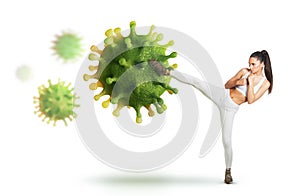 Virus 3d render, coronavirus, isolated on white backgroundVirus attack; defend from the virus concept; photo