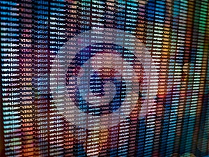 Virus detected, alert message. Scanning and identifying computer virus inside binary code listing