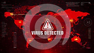 Virus Detected Alert Warning Attack on Screen World Map.