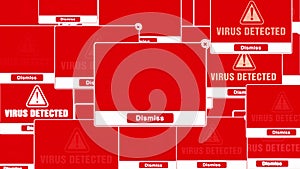 Virus detected alert warning error pop-up notification box on screen.