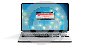 Virus detected, Internet security concept. Computer laptop isolated on white background, front view