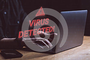 Virus detected screen on PC. Virus malware warning concept