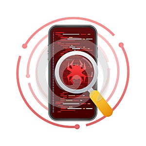 Virus detected on smartphone, Malware. Viruses attack warning. Vector stock illustration.