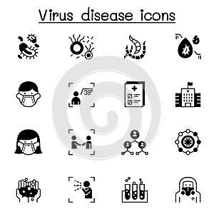 Virus disease, Covid-19, Corona virus icon set vector illustration graphic design solid style