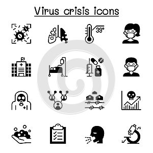 Virus disease, Covid-19, Corona virus icon set vector illustration graphic design solid style