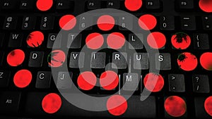 'VIRUS' Dolly move Computer Keyboard with Bright Red Viral Motion Background