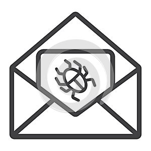 Virus in email line icon, spam and security