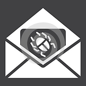 Virus in email solid icon, spam and security