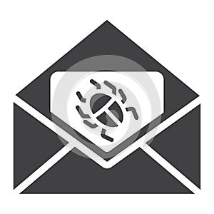 Virus in email solid icon, spam and security