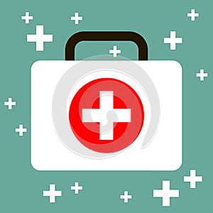 Virus first aid help kit box icon white blue