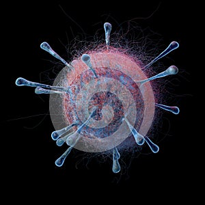 Virus, genetic code, bacteria and microorganisms seen under a microscope. New viruses. 3d rendering