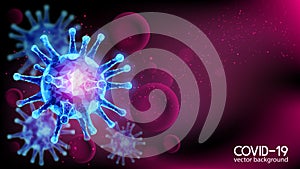 Virus in human blood. Vector. Abstract polygonal image of coronavirus on the background of red blood cells. Covid-19. Pandemic.