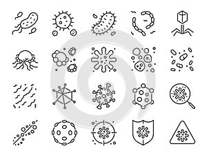Virus icon set. Included icons as Colony of Bacteria, Bacteria, microbiology, biohazard, disease and more. photo
