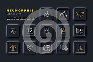 Virus icon set. Threat and danger of infectious diseases, public health and disease. Health concept. Neomorphism style. Vector