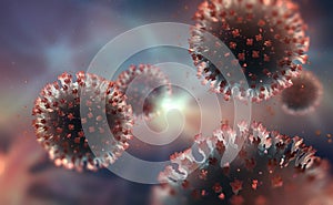 Virus inside cell. Replication and mutation of viruses. Macro 3D illustration photo