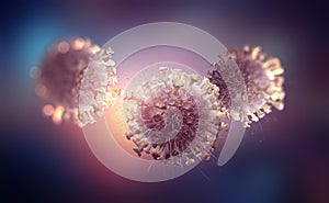 Virus inside cell. Replication and mutation of viruses. Macro 3D illustration photo