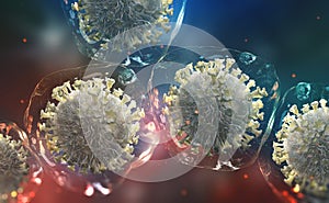 Virus inside cell. Replication and mutation of viruses. Macro 3D illustration photo